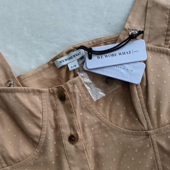 WeWoreWhat Dress Midi Sweetheart Neckline Swiss Dot Button Front Maple L NWT - Picture 13 of 16